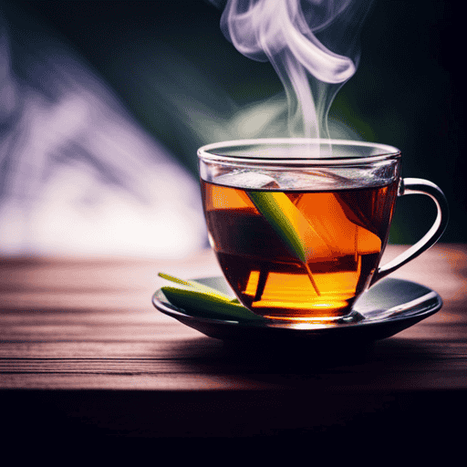 An image featuring a steaming cup of herbal tea made from fresh lemongrass leaves
