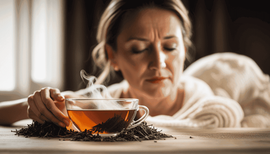 An image showcasing a serene, expectant mother gently cradling a steaming cup of chamomile tea, surrounded by an array of carefully selected and labeled herbal tea jars, each brimming with soothing and pregnancy-safe blends
