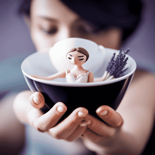 An image showcasing a graceful ballerina holding a delicate teacup filled with vibrant herbal tea leaves