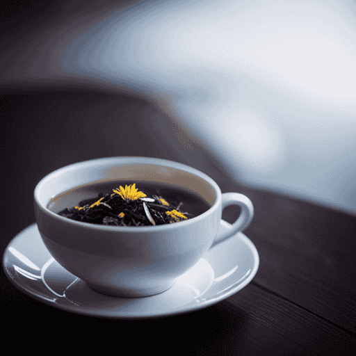 An image showcasing a vibrant teacup filled with rich, golden herbal laxative tea