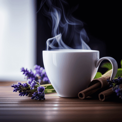 An image of a steaming cup of herbal tea, surrounded by vibrant and fragrant botanicals such as chamomile, peppermint, and lavender