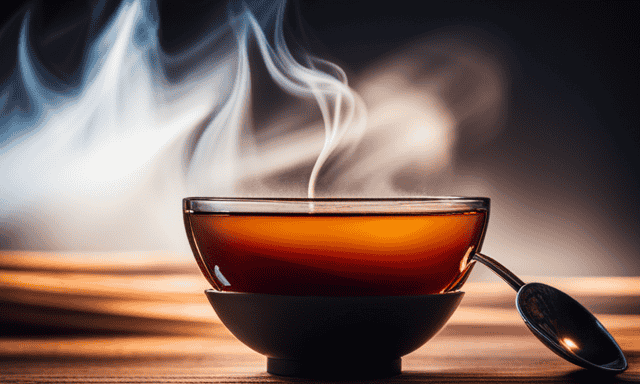 An image capturing the warm, amber-hued infusion of Rooibos tea, with delicate steam rising from a ceramic teacup