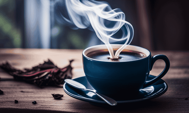 An image showcasing a steaming cup of coffee with a rich, dark hue, infused with the earthy tones of chicory root
