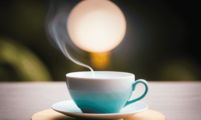 An image showcasing a close-up of a perfectly steeped cup of Dong Ding Oolong tea, with its vibrant amber hue cascading from a porcelain teapot into a delicate, translucent teacup