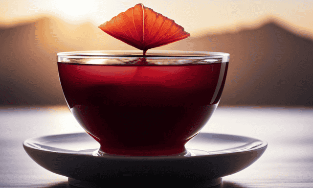 An image showcasing a vibrant teacup filled with a ruby-toned infusion of grapefruit rooibos