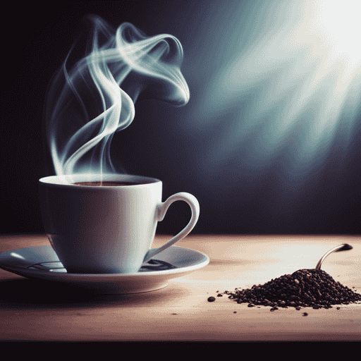 An image showcasing a steaming cup of aromatic herbal coffee tea, brewed from a blend of roasted dandelion, chicory, and hazelnut