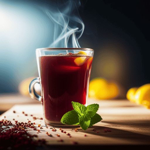 An image featuring a vibrant cup of Herbalife tea, brimming with a colorful blend of aromatic herbs and spices, delicately swirling in hot water, emitting enticing steam, surrounded by fresh ingredients like lemons, ginger, and mint leaves