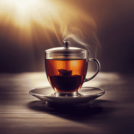 An image depicting a steaming cup of non-herbal tea, showcasing its rich amber hue and delicate aroma