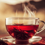 An image featuring a vibrant cup of red Rooibos tea, showcasing its deep crimson hue