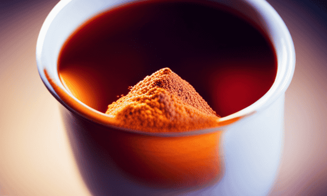 An image showcasing a steaming cup of Rooibos C Chai Tea, its rich amber color radiating warmth