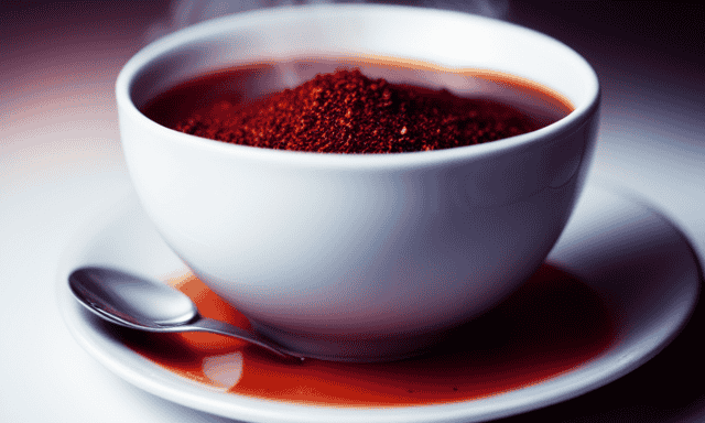 An image depicting a steaming cup of aromatic rooibos tea, revealing its natural reddish hue