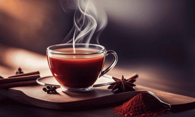 An image showcasing a steaming cup of Rooibos Chai tea