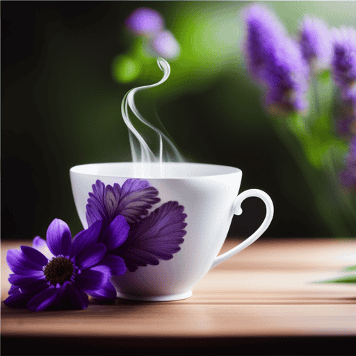 An image showcasing a serene scene: a delicate teacup filled with aromatic chamomile tea, steam rising gracefully, beside a soothing lavender sprig and a sprightly peppermint leaf, evoking calmness and relief for headaches