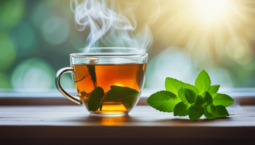 An image showcasing a serene cup of steaming green tea, surrounded by vibrant mint leaves, dandelion flowers, and a sprinkle of cinnamon, evoking a sense of rejuvenation and weight loss potential