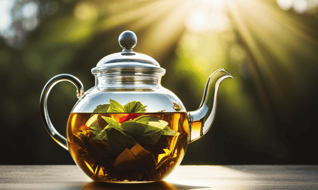 An image showcasing a variety of vibrant yerba mate tea leaves, beautifully arranged in a glass teapot
