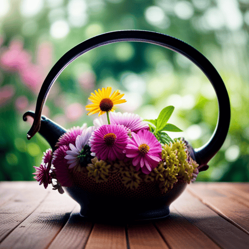 An image showcasing a colossal teapot overflowing with an abundance of vibrant and diverse botanicals, emphasizing the enormity of the largest herbal tea size