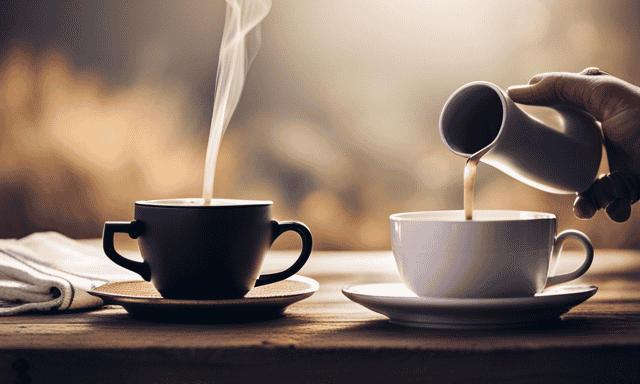 An image showcasing a delicate porcelain teapot pouring a pale golden oolong tea into a small cup, contrasting with a bold black tea being steeped in a rustic, cast-iron teapot