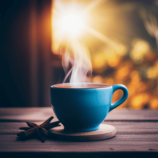 An image of a steaming cup filled with aromatic Yogi Tea, adorned with vibrant spices and herbs like cinnamon, ginger, and cardamom