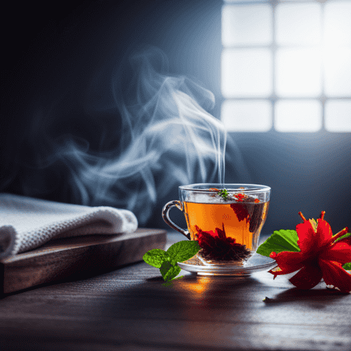 An image showcasing a vibrant teacup filled with a fragrant blend of green tea, dried hibiscus flowers, ginger slices, and mint leaves, symbolizing the diverse herbal supplements that aid weight loss