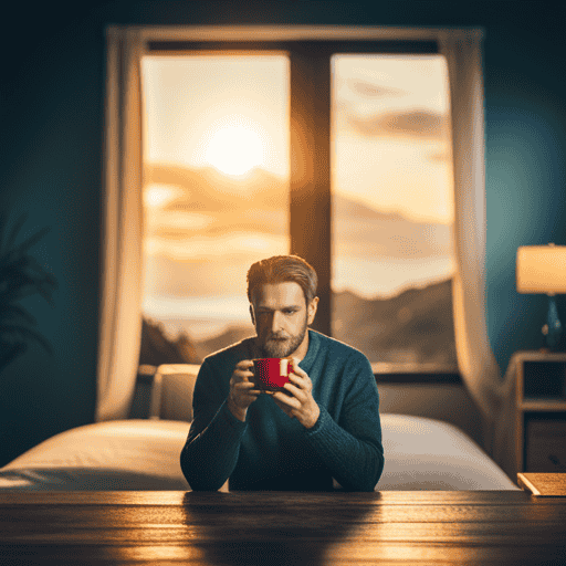 An image depicting a serene scene of a person in a cozy, sunlit room, sipping from a vibrant cup of herbal tea