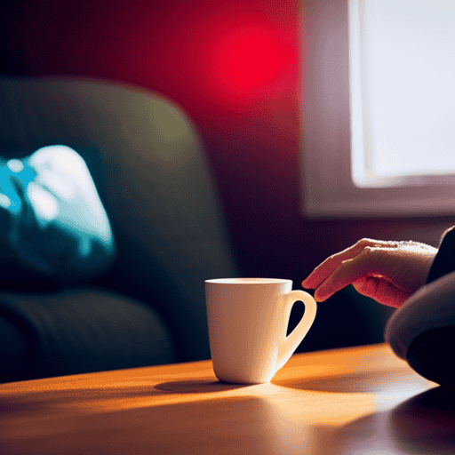 An image featuring a serene, sunlit room with a cozy armchair, where a person on antidepressants contemplates a steaming cup of St