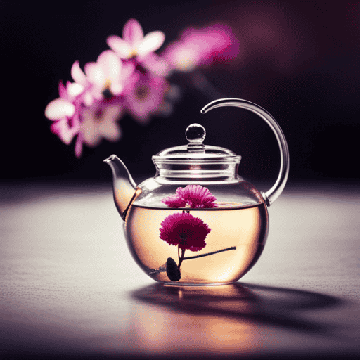 An image showcasing a delicate glass teapot filled with clear water, simmering over a gentle flame