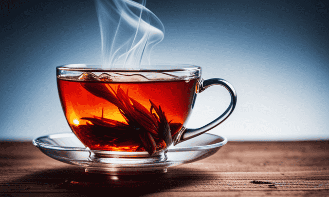 An image showcasing a steaming cup of rich red Rooibos tea, brimming with vibrant antioxidants