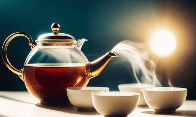An image capturing the essence of Oolong Tea: A mesmerizing teapot, pouring golden liquid into delicate porcelain cups