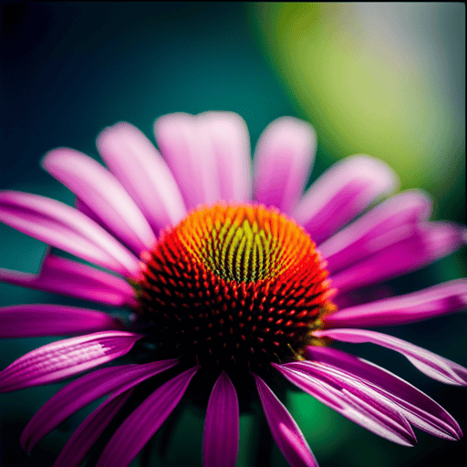 An image showcasing a vibrant echinacea flower in full bloom, surrounded by delicate petals and showcasing the vibrant center cone