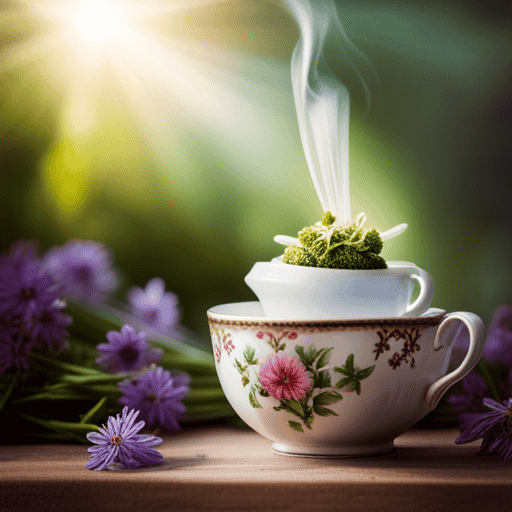 An image showcasing a vibrant teacup filled with fragrant, steaming herbal infusion