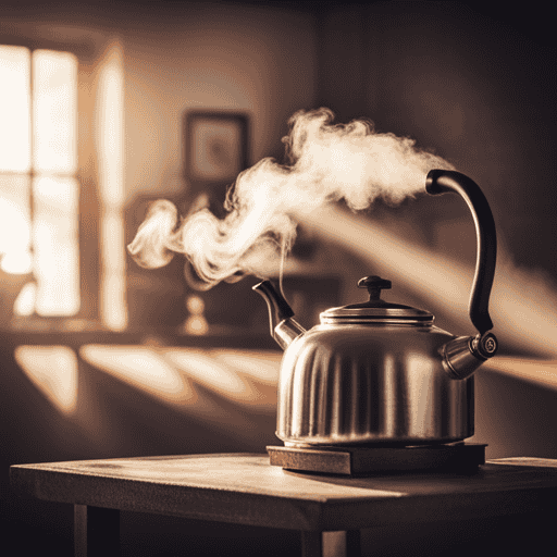 An image showcasing a charming vintage kettle on a stove, emitting gentle wisps of steam as it reaches the perfect temperature to brew herbal tea