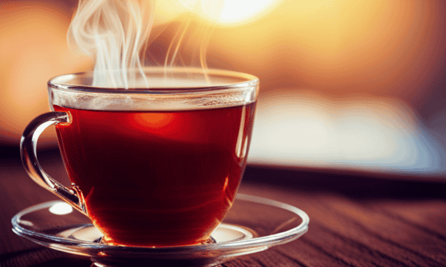 An image showcasing a steaming cup of Rooibos tea, perfectly brewed to a warm, inviting temperature