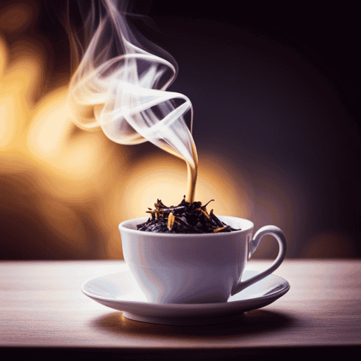 An image showcasing a steaming teapot pouring herbal tea into a delicate ceramic cup