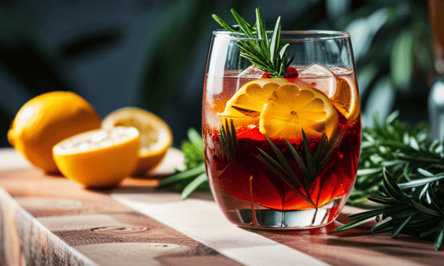 An image showcasing a glass filled with refreshing, crimson-hued Rooibos gin