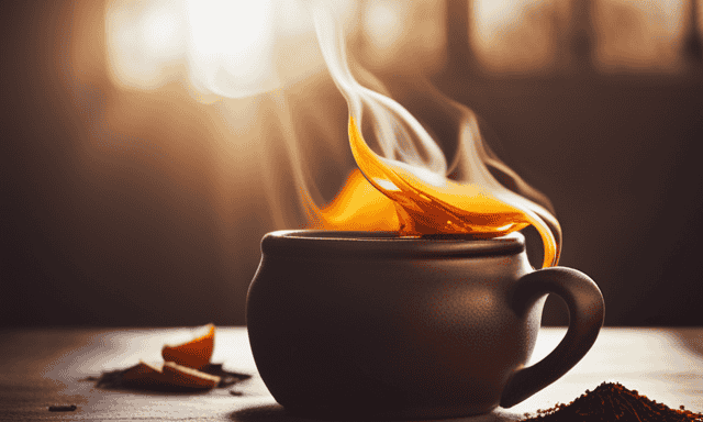 An image showcasing a steaming cup of rooibos tea infused with vibrant slices of orange, sprigs of fresh mint, and a swirling drizzle of golden honey