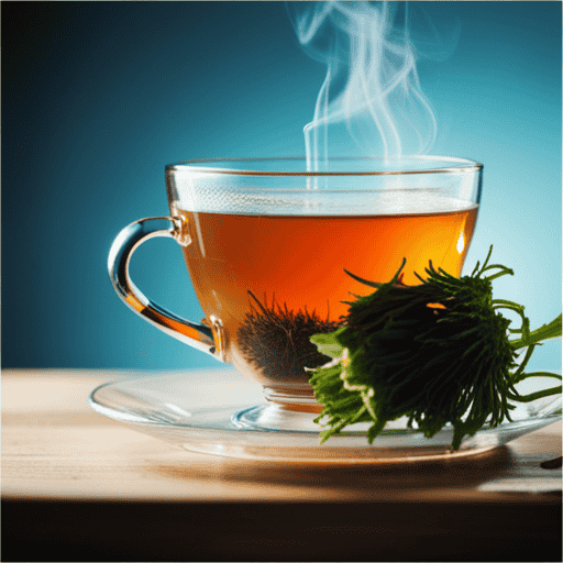 An image showcasing a vibrant teacup filled with steaming herbal tea, surrounded by fresh ingredients like dandelion, milk thistle, and nettle leaves