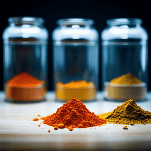 An image showcasing three jars of vibrant turmeric powder