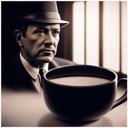 An image showcasing a vintage advertisement of Postum, with a steaming cup revealing a rich, dark liquid composed of roasted wheat, bran, and molasses, evoking a sense of warmth, nostalgia, and the essence of Postum's original ingredients