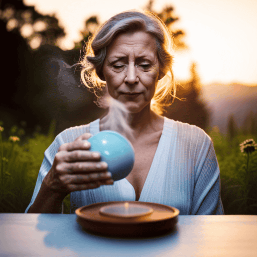 An image showcasing a serene moment of someone savoring a steaming cup of herbal tea during their intermittent fasting journey