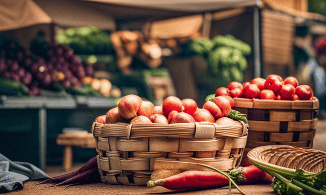 An image that showcases a charming local farmers market overflowing with vibrant displays of fresh produce, with a focus on chicory root neatly stacked in baskets, enticing readers to explore where they can buy it nearby