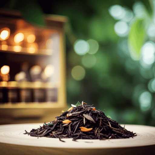 An image showcasing an inviting virtual teashop, adorned with vibrant greenery, where a variety of aromatic herbal teas are beautifully displayed in elegantly designed packaging