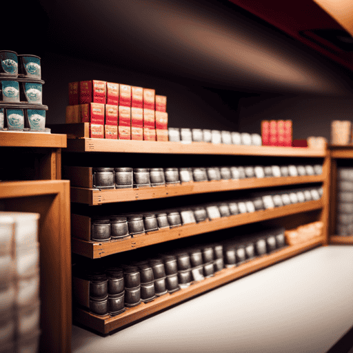 An image showcasing a serene tea aisle in a health food store, filled with neatly arranged shelves displaying a wide variety of Yogi Tea flavors, invitingly labeled and easily accessible to customers