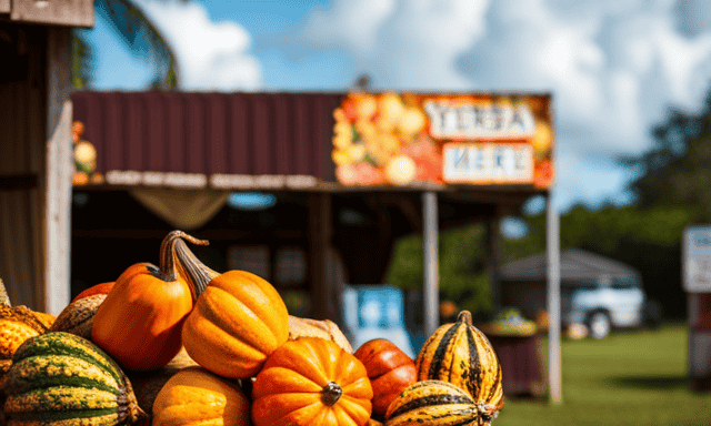 An image that showcases a vibrant market stall in Okeechobee, FL, adorned with colorful gourds filled with yerba mate, enticingly displayed next to a sign indicating "Yerba Mate Sold Here