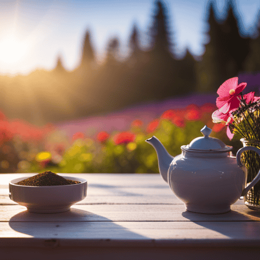 An image showcasing a serene tea garden, bathed in soft morning light