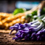 An image showcasing a vibrant farmers market stall, adorned with a colorful array of fresh chicory root bunches