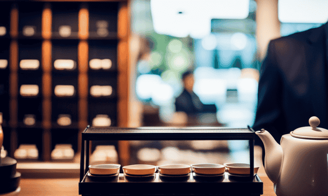 An image showcasing a serene tea shop in Rowland Heights, CA