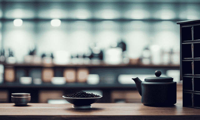 An image showcasing an elegant, minimalist tea shop