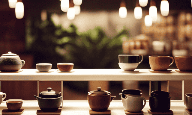 An image showcasing a cozy, serene tea shop adorned with shelves of Numi Organic Tea Rooibos