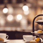 An image showcasing a quaint tea shop in the heart of London