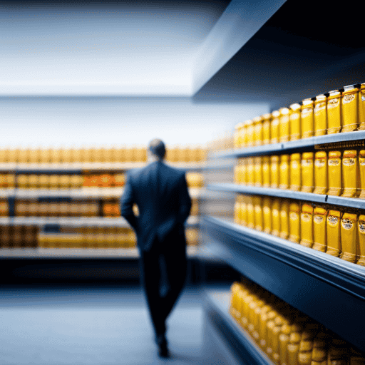 An image showcasing the vibrant shelves of a specialty grocery store in Florida, adorned with rows of iconic yellow cans of Postum, inviting readers to discover the perfect place to buy this nostalgic beverage